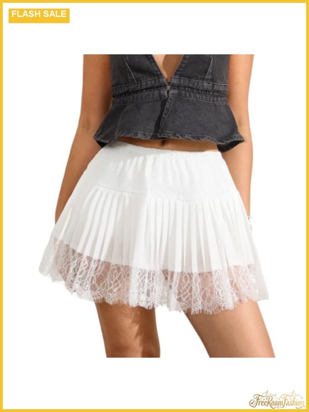 Women's Y2k Lace Mini Skirt Low Rise Pleated Ruffle Lace Trim Underskirt